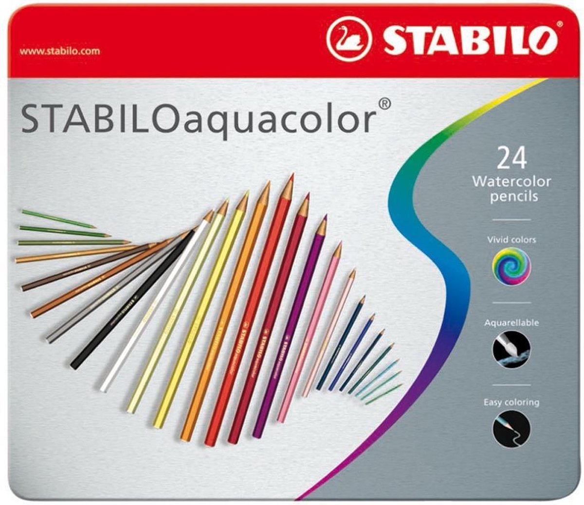 STABILO Aquacolor - Premium Aquarel Kleurpotlood - Metalen Etui Met 24 Kleuren