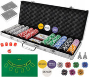 XL Deluxe Pokerset In Aluminium Koffer - Casino Omaha / Texas Hold Em Pro Poker & Blackjack Set Met 500 Chips & Poker Kaarten Playing Cards - Inclusief Speelkleed & Dobbelstenen Dice - Pokerkoffer