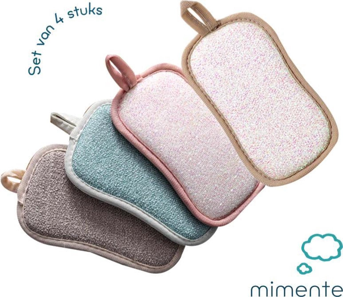 Ecologische Schuurspons - 4 stuks - Anti-bacterieel - Dubbelzijdig - Herbruikbare schuurspons - Wasbare schuurspons - Ecologisch en milieu bewust - Microfiber