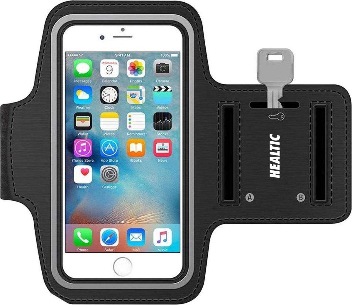 Universele Smartphone Hardloop Armband Zwart/ Hardloopband Sportband -  Hardloopband - Hardloop Riem Met Smartphone Houder / Geschikt voor iPhone Xs / X / 8 / 7 / 6S / 6  - Healtic