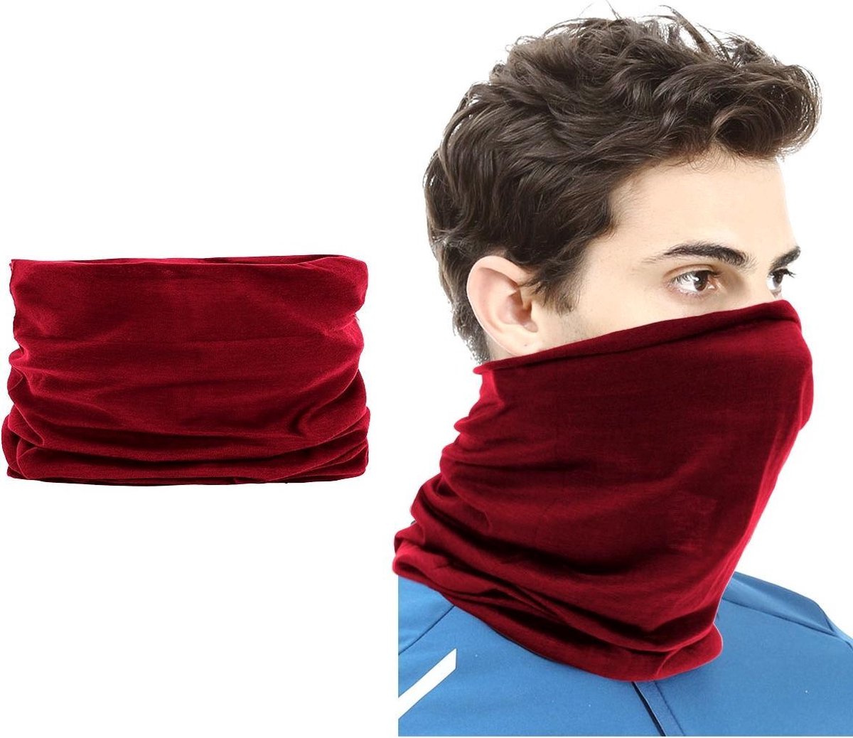 Su.B.dgn 2 Stuks Multifunctioneel Polyester Col Colsjaal - Bivakmuts Balaclava Bandana  Ideaal voor  Sport  Fietsen Motor  - Unisex - Wijnrood