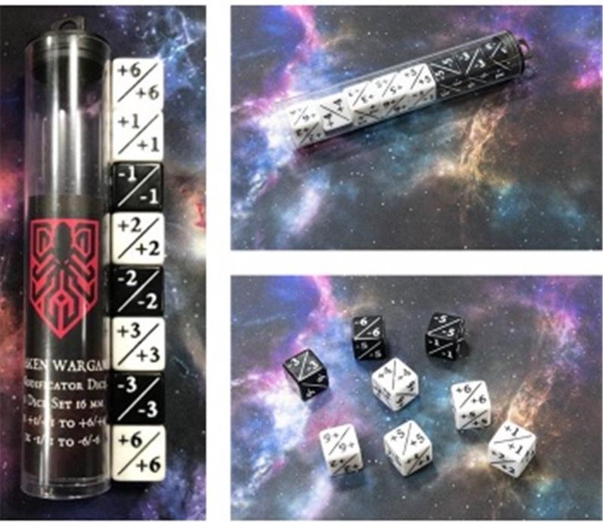 Kraken Wargames Positive/Negative D6 Dice 16 mm (8 Dice in Tube)