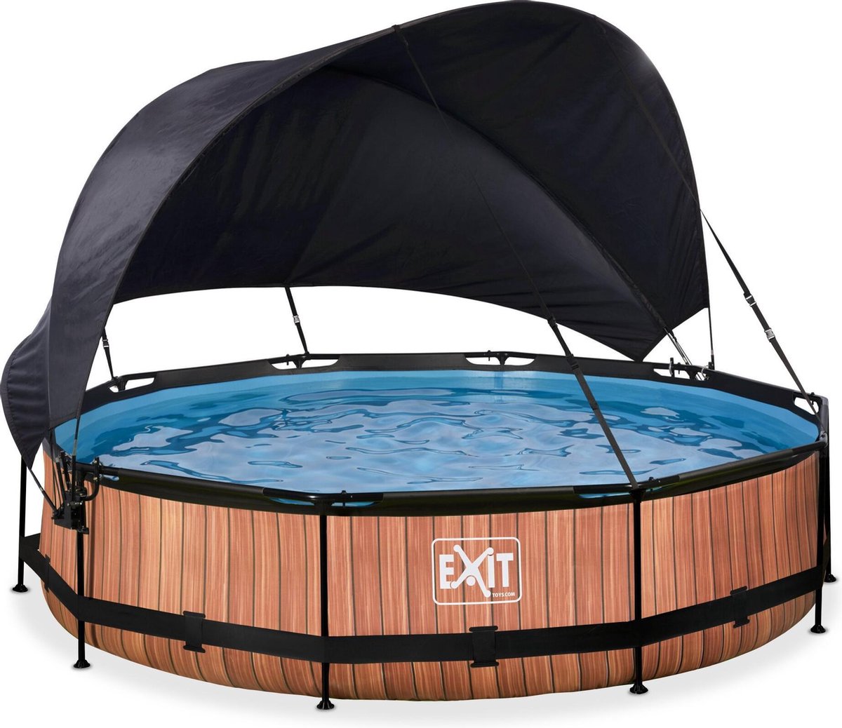 EXIT Wood zwembad ø360x76cm met schaduwdoek en filterpomp - bruin