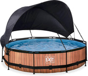 EXIT Wood zwembad ø360x76cm met schaduwdoek en filterpomp - bruin