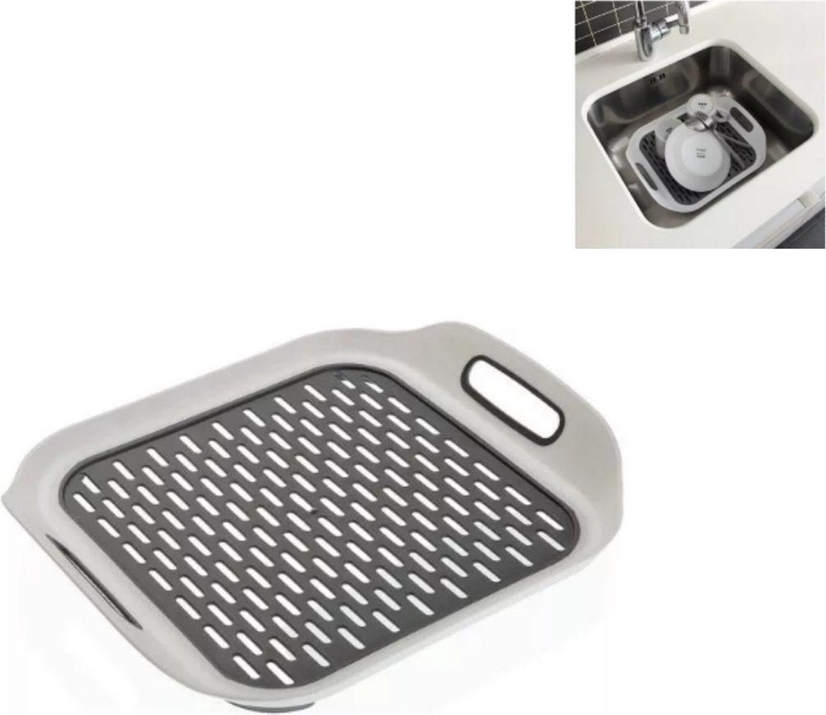 Schoonmaak zeef- Afdruipmat - Afdruip dienblad - Grijs/wit - Antislip - Zeef - Groente schoonmaken - 4 in 1