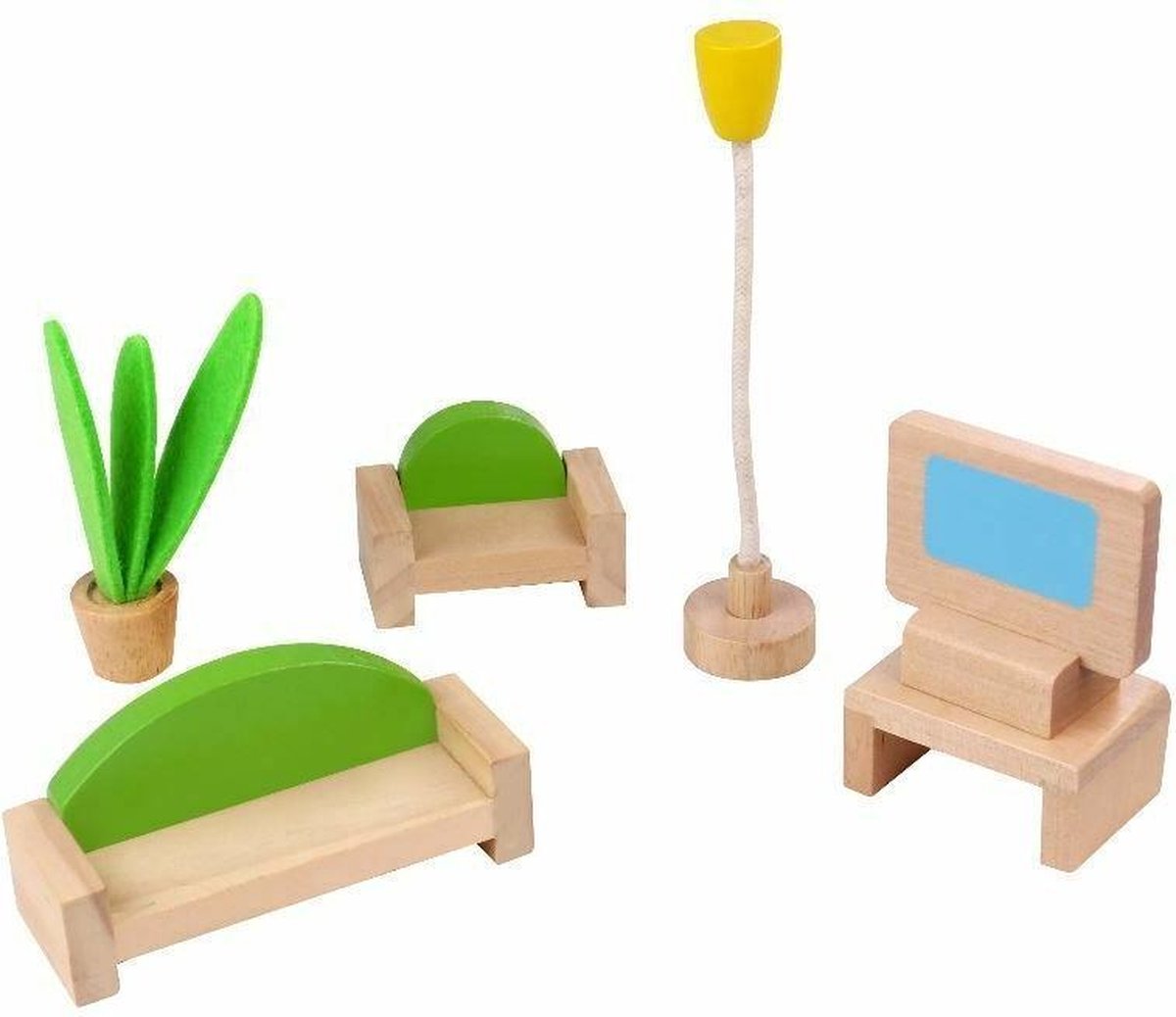 Tooky Toy Poppenhuisinrichting Woonkamer Hout Naturel 5-delig