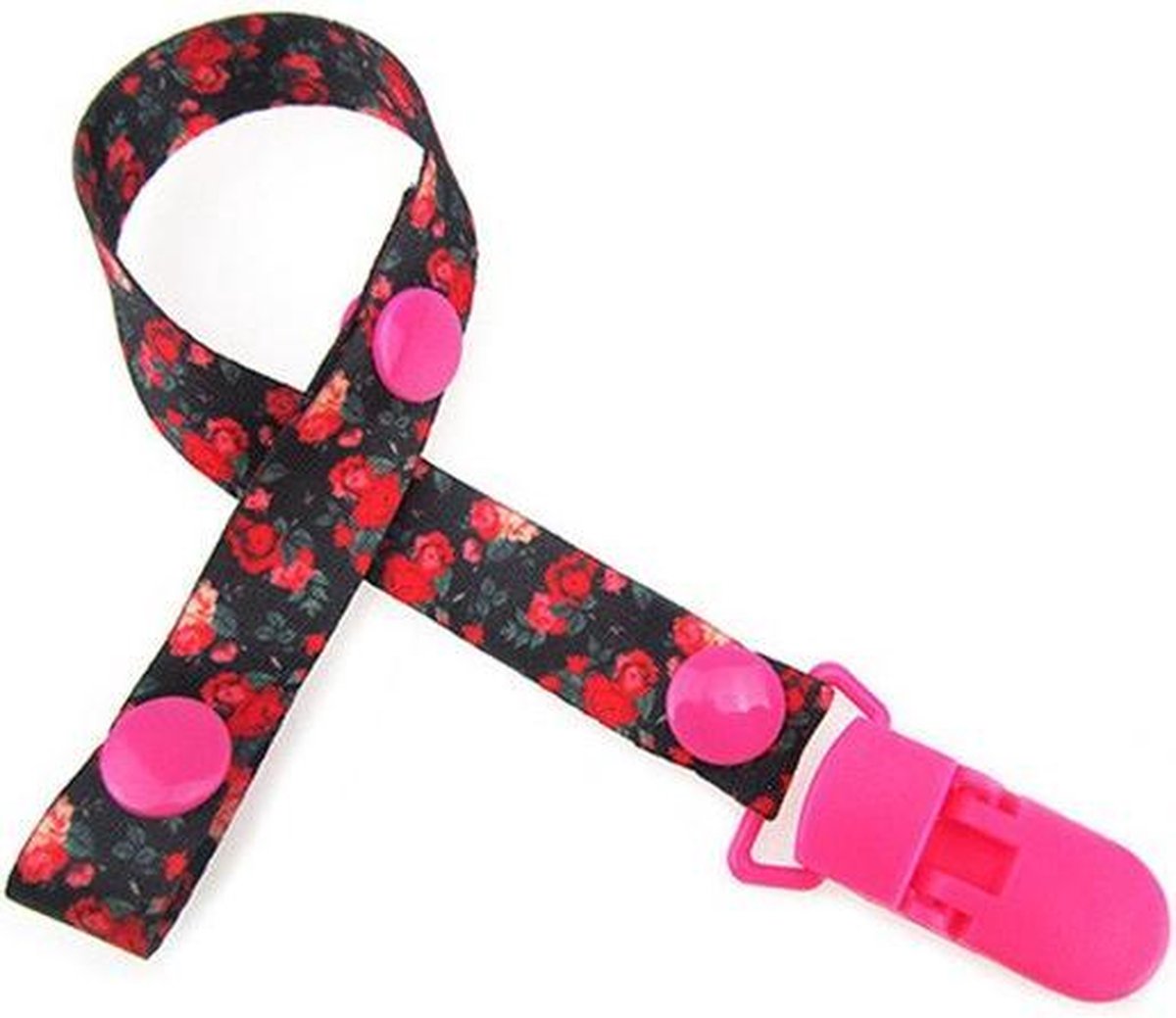 JillyBee - Speenkoord - Speen - Koord - Roosjes - Bloemetjes - Zwart - Roze - Rood