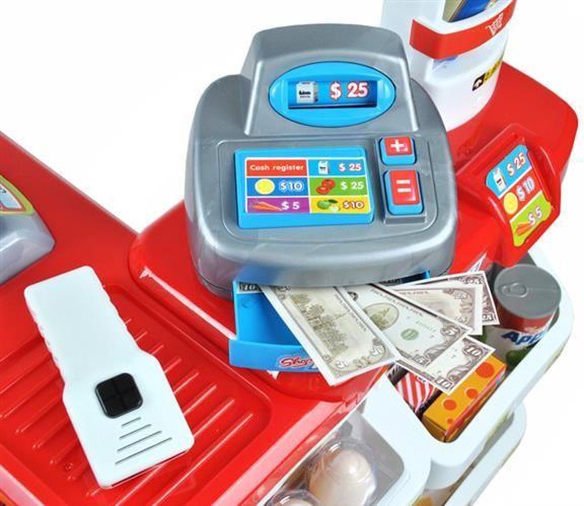 supermarkt kassa -Supermarkt met winkelwagen -Speelgoedwinkeltjes -supermarkt