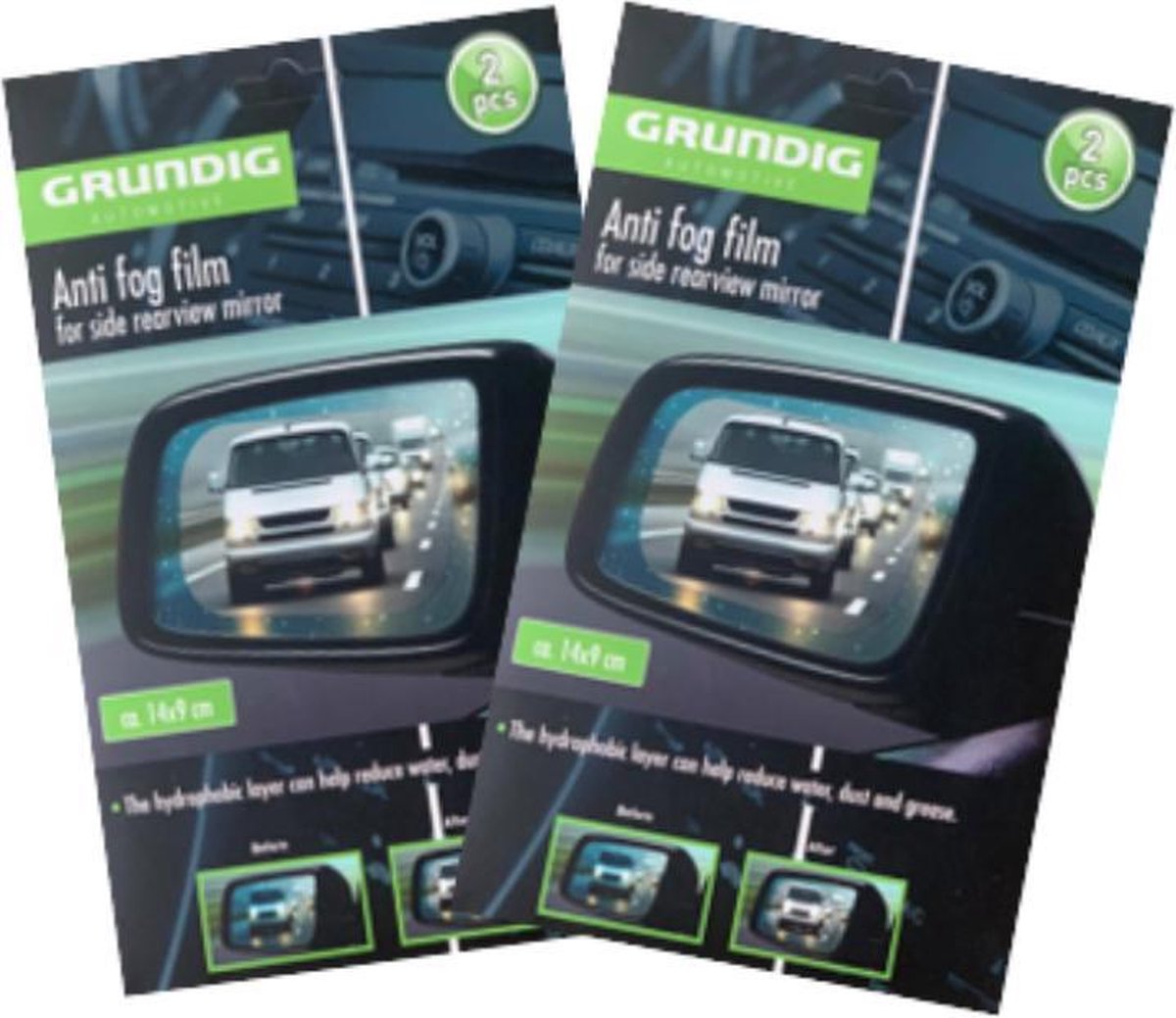 2x Grundig™ - Anticondenssticker/Antiregensticker voor zijspiegel- Altijd zicht door uw zijspiegels.