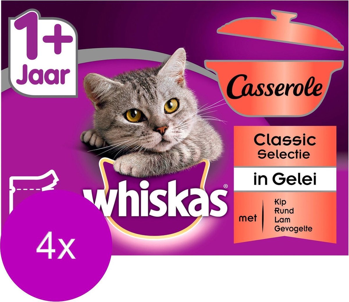 Whiskas Casserole Adult Classic Mix&Gelei - Kattenvoer - 4 x 4x85 g
