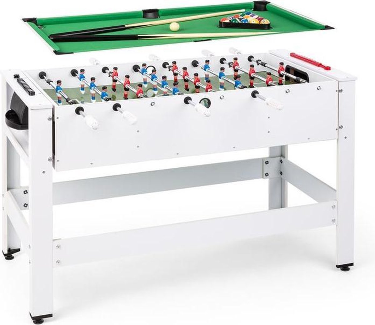 Klarfit Spin 2-in-1 speeltafel biljart tafelvoetbal 180° draaibaar speelaccessoires wit