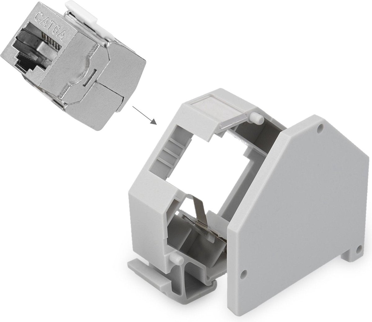 kwmobile 4 keystone adapters voor CAT6A kabels - Set van 4 keystone-modules RJ45 inclusief DIN-rail houders - Met afgeschermde metalen behuizing