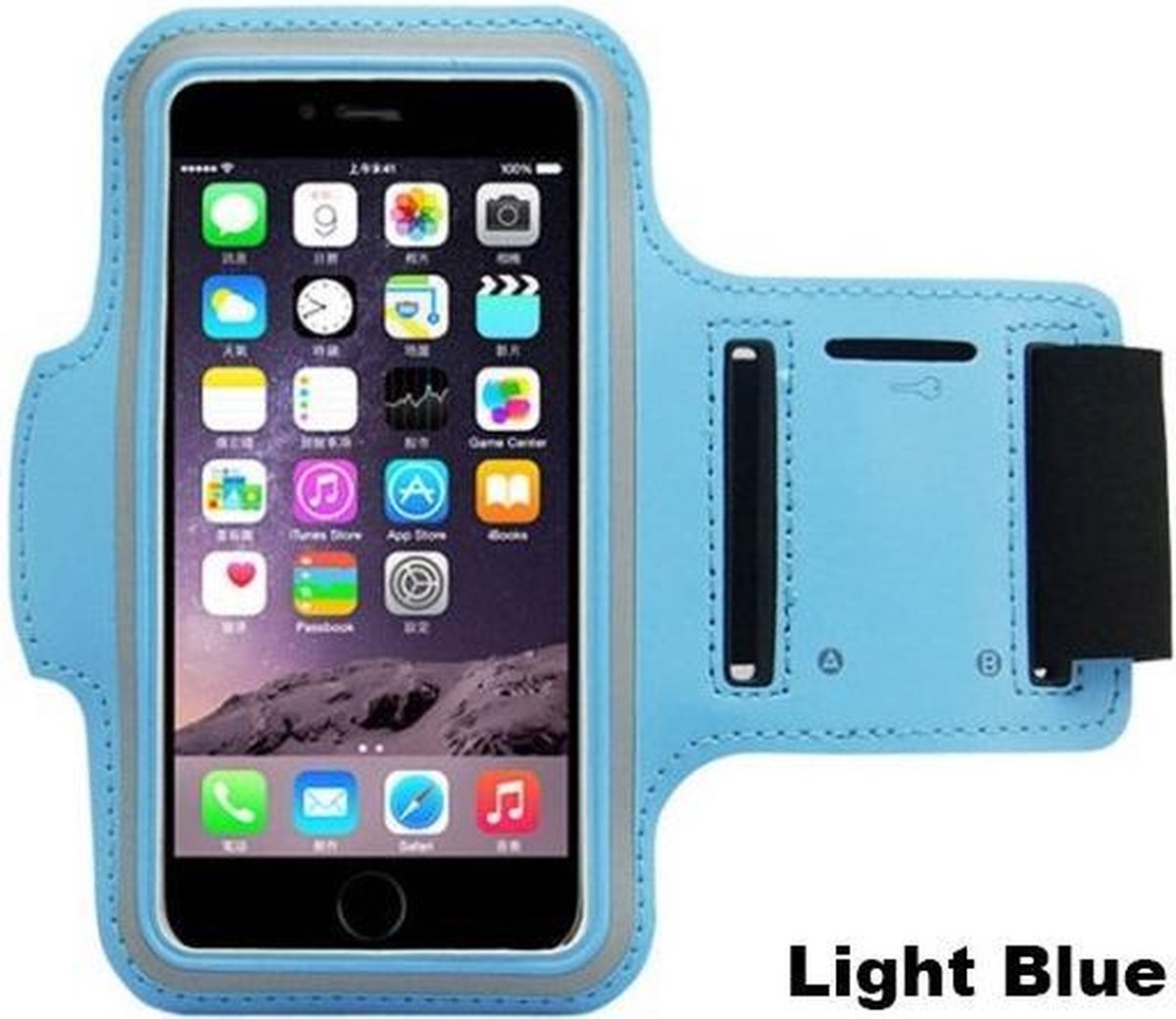 Mobtsupply  Licht Blauw Sportarmband(5.5 tot 6.0 Inch) inclusief Sleutelhouder + Kaarthouder
