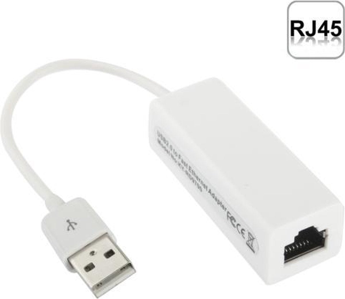 USB 2.0 naar Ethernet Network Adapter | Wit / White|Tot 100MBps|20CM|TrendParts