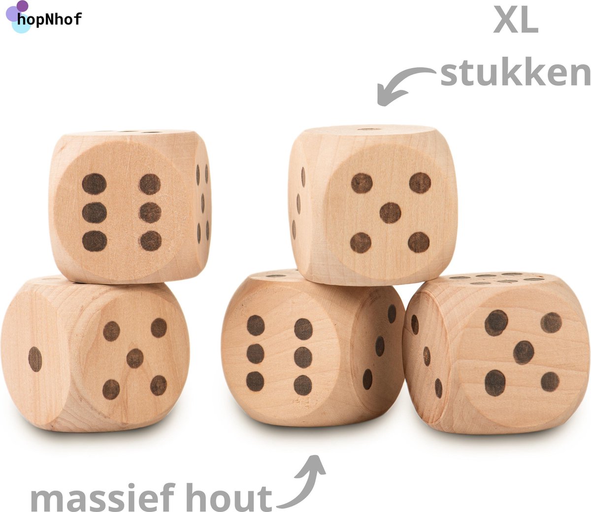 Dobbelspel Hout - XL dobbelstenen - 5 stuks