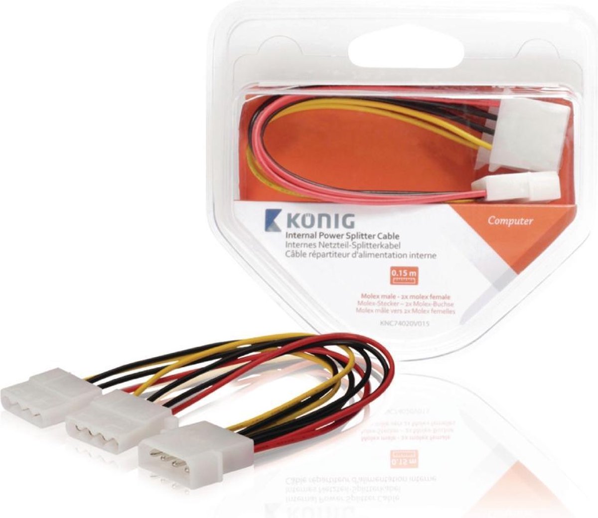 König 2x Molex 4-pin/Molex 4-pin F/M 0.15m Intern 0.15m Molex (4-pin) 2 x Molex (4-pin) Multi kleuren