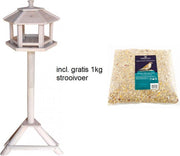Duvo +Winterhuis op voet genova zeshoek Wit/grijs 34x28x108cm + gratis 1kg strooivoer