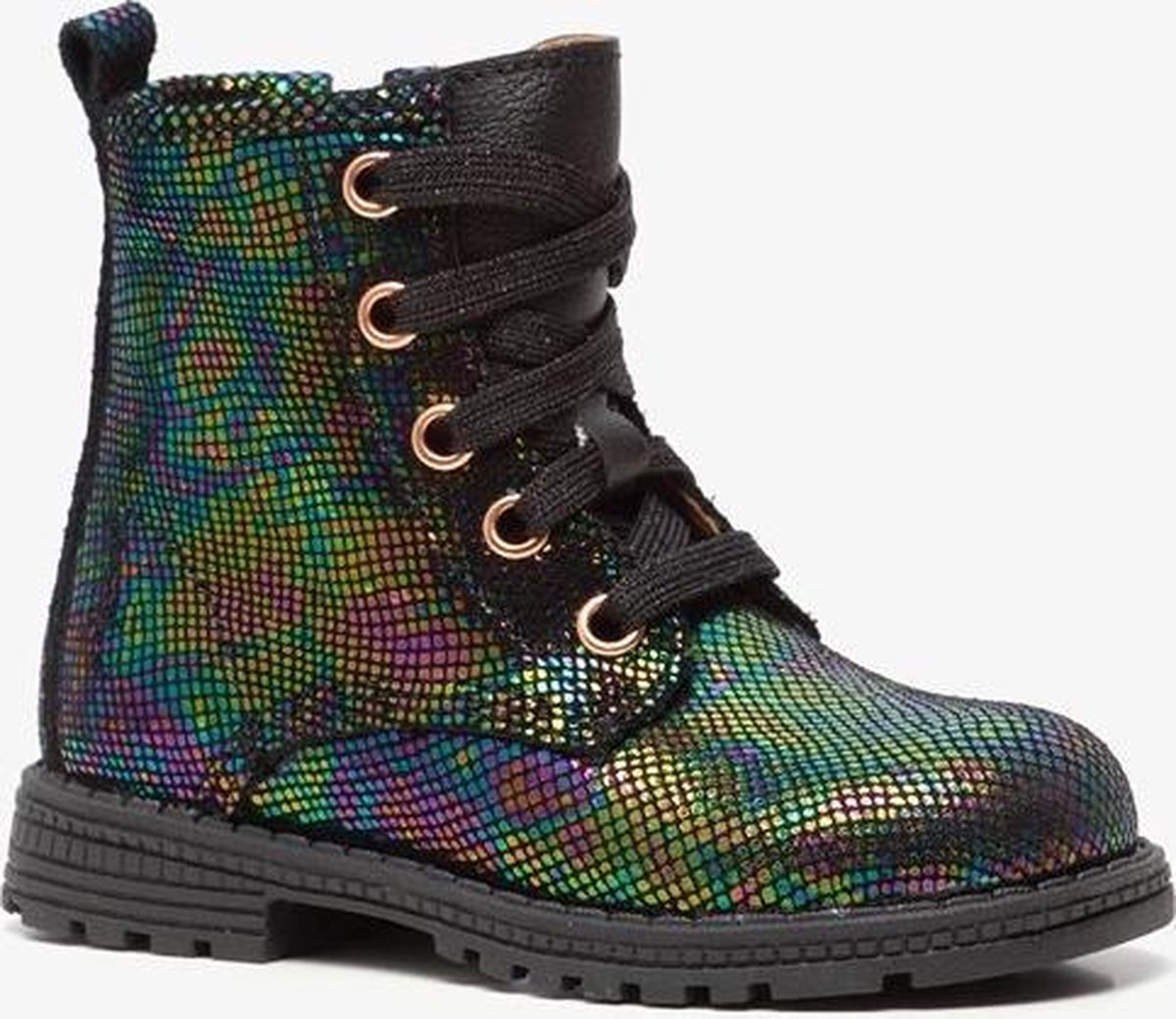 Groot leren meisjes veterboots - Zwart - Maat 21
