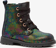 Groot leren meisjes veterboots - Zwart - Maat 21
