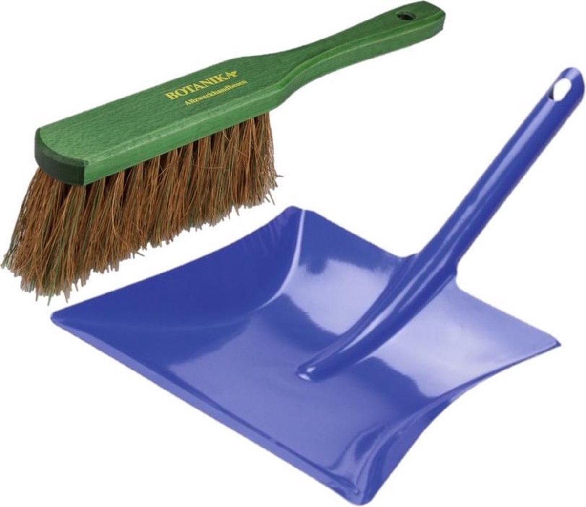 Stoffer en blik blauw/groen van metaal/hout/kokosharen voor buiten - Harde borstel/handveger