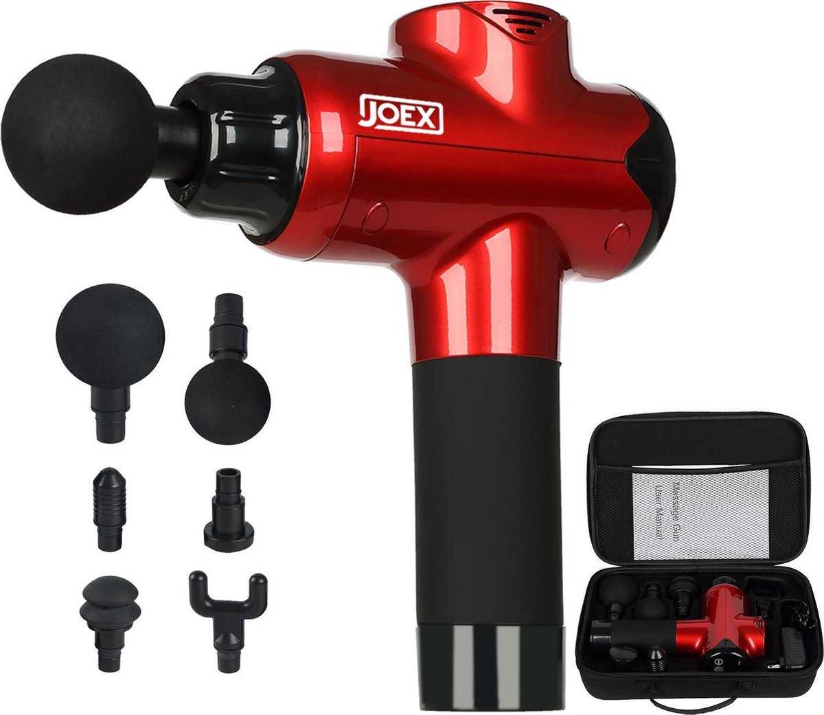 Joex Massage Gun Rood- Inclusief Luxe Draagkoffer – Krachtige accu - Tegen Spierpijn / Chronische Pijn / Blessure - Spierstimulator Massageapparaat