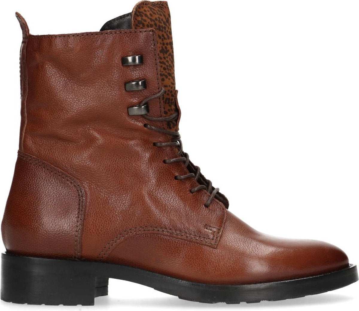 Manfield - Dames - Bruine veterlaarsjes met cheetah detail - Maat 39