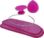 B&P Make up remover set d. roze - 5 stuks - 2 make up remover doekjes - 2 gezichtsborstels  - diadeem - silicone - gezichtsreiniger -  tegen acne – baby bad borstel - scrub - wattenschijfjes wasbaar
