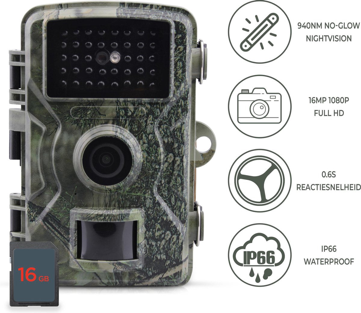Wildcamera met Nachtzicht – Jachtcamera – Waterdicht – 12MP 2.7K Full HD + 16GB SD