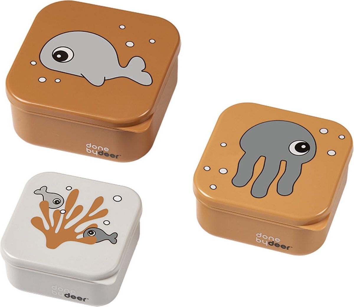 Done By Deer Sea Friends Snackbox Mustard / Grey 3 Stuks