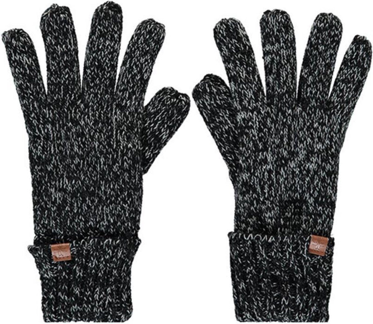 Zwart/grijs gemeleerde gebreide handschoenen voor kinderen - One size - Warme fleece voering handschoenen voor jongens/meisjes