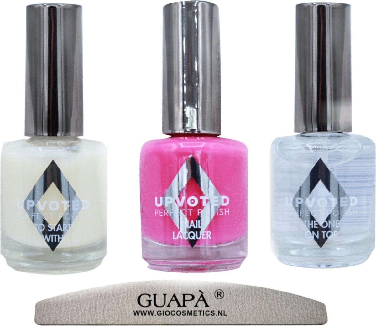 GUAPÀ® Nagellak set + nagelvijl | Zomer Nagels | Fuchsia Roze nagellak 15 ml | Base Coat | Top Coat