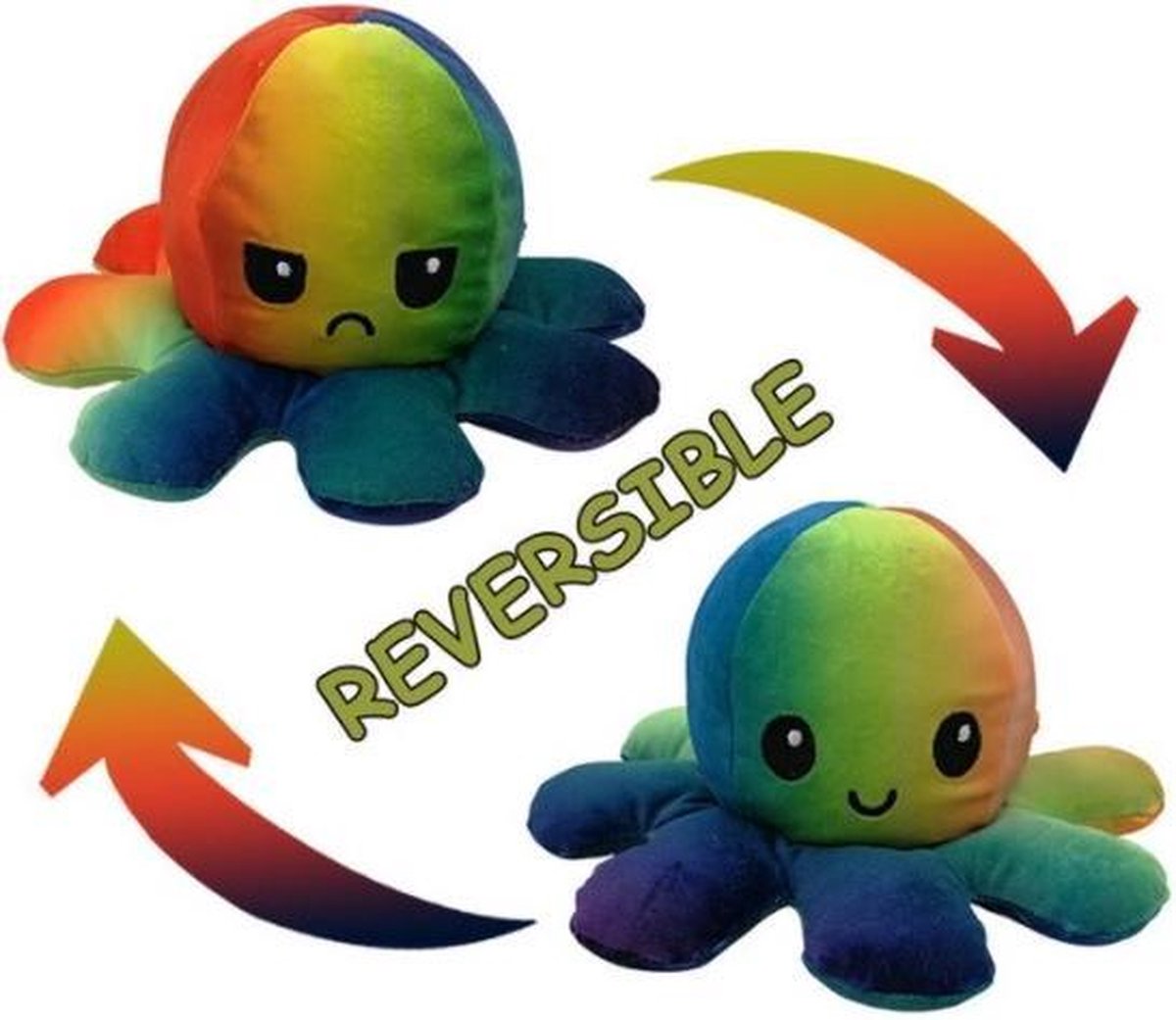 Octopu Pop dubbelzijdig Flip Octopu Knuffel - Regenboog- knuffeldier- omkeerbaar- speelgoed knuffel- pluche