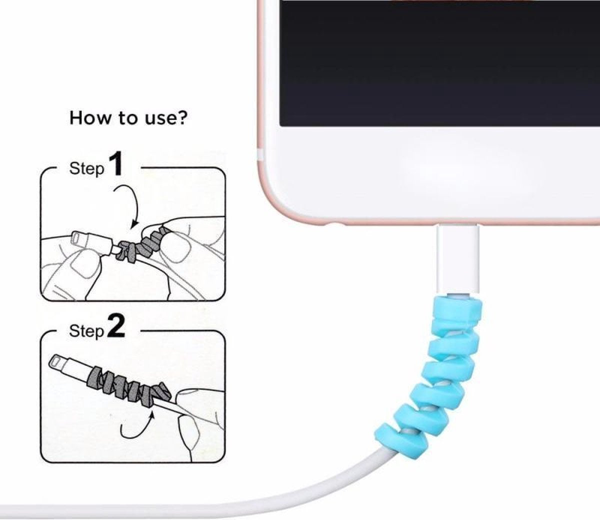 Kabel beschermer | Kabel beschermer Spiraal 6 stuks blauw | Voor o.a. Apple iPhone