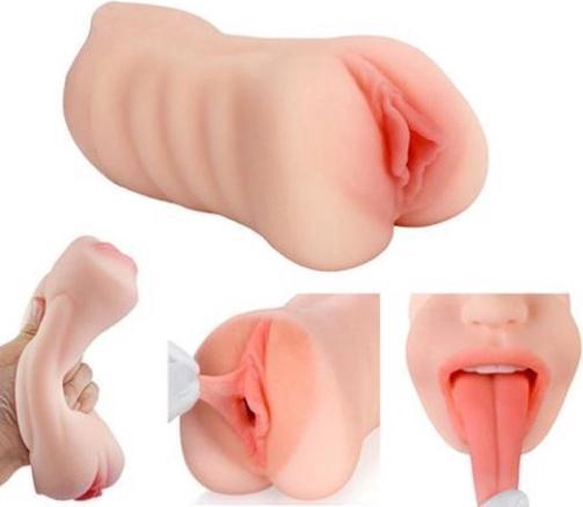 Rhodim - Pocket Pussy - Pussy - Kunstvagina - Anus - Mond - Vagina voor Mannen - Masturbator voor Man - Seksspeeltjes - Glijmiddel - Toy Cleaner - 3 in 1 - Cadeau - Roze
