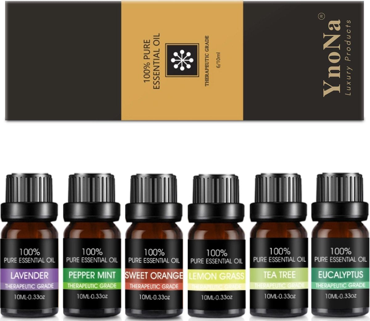 YNONA® Luxury Products - Etherische Olie - Luxe Set - 6 Stuks 10ml. - Geurolie - Etherische Oliën - Aromatherapie - Aroma Olie - Essentiele olie set - Etherische Olie - Massage Olie - Geschikt voor Etherische Olie Diffuser - Moederdag Cadeau