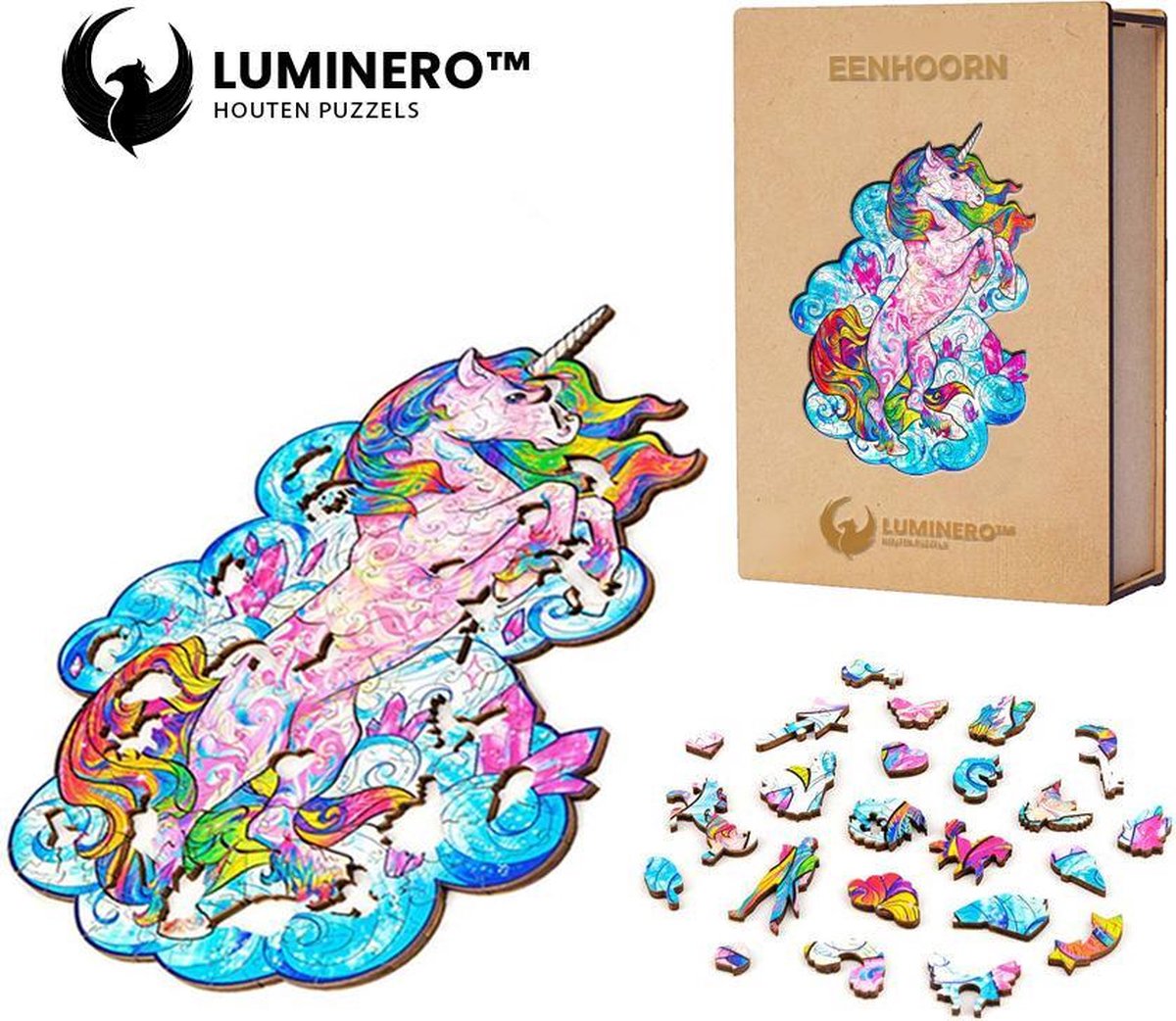 Luminero™  Houten Eenhoorn Jigsaw Puzzel - A5 Formaat Jigsaw - Unieke 3D Puzzels - Huisdecoratie - Wooden Puzzle - Volwassenen & Kinderen - Incl. Houten Doos