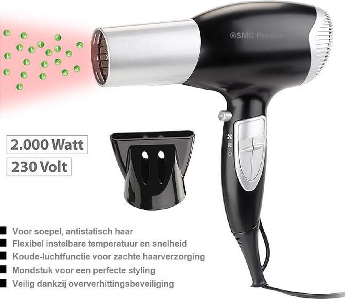 Haarföhn / Hete lucht Föhn - Droog je haar bijzonder voorzichtig dankzij de koude en ionen luchtfunctie. - DD-350350