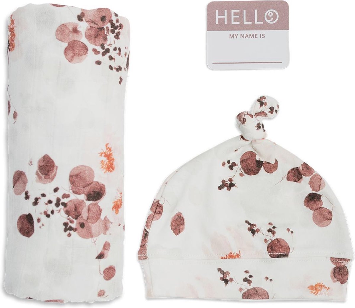 Lulujo Hello World Swaddle & Hat - Eucalyptus