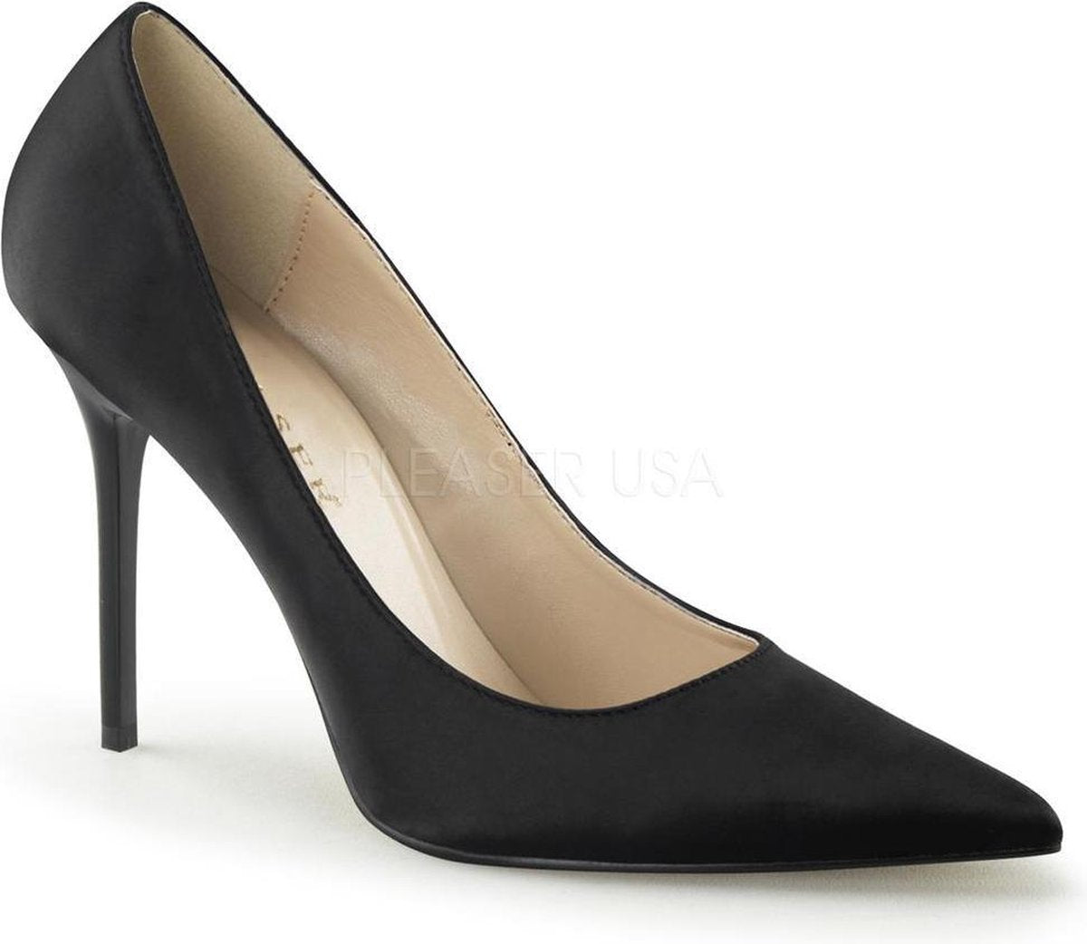 Classique-20 stiletto pump met puntige neus satijn zwart - (EU 39 = US 9) - Pleaser