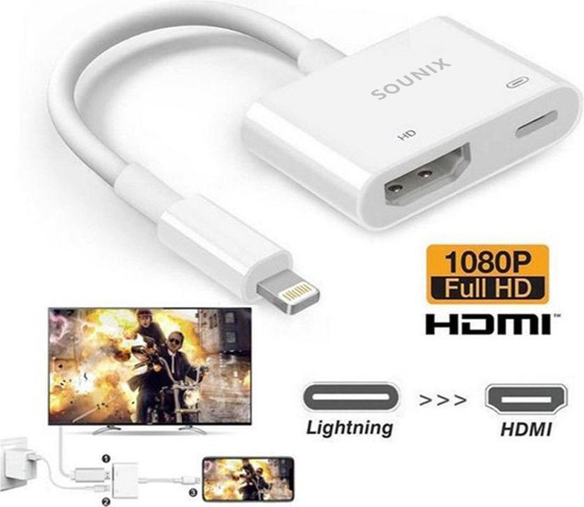 Sounix LX1 - Lightning Naar HDMI - Adapter Voor Apple - Digital AV TV Adapter - Geschikt Voor iPhone en iPad - 1080P