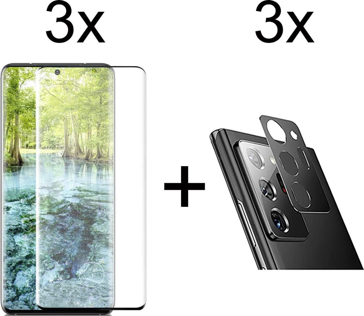 Beschermglas Samsung S20 Ultra screenprotector Full 3 stuks - Samsung Galaxy S20 Ultra screen protector camera lens - 3 stuks - Samsung Galaxy S20 Ultra screenprotector glas