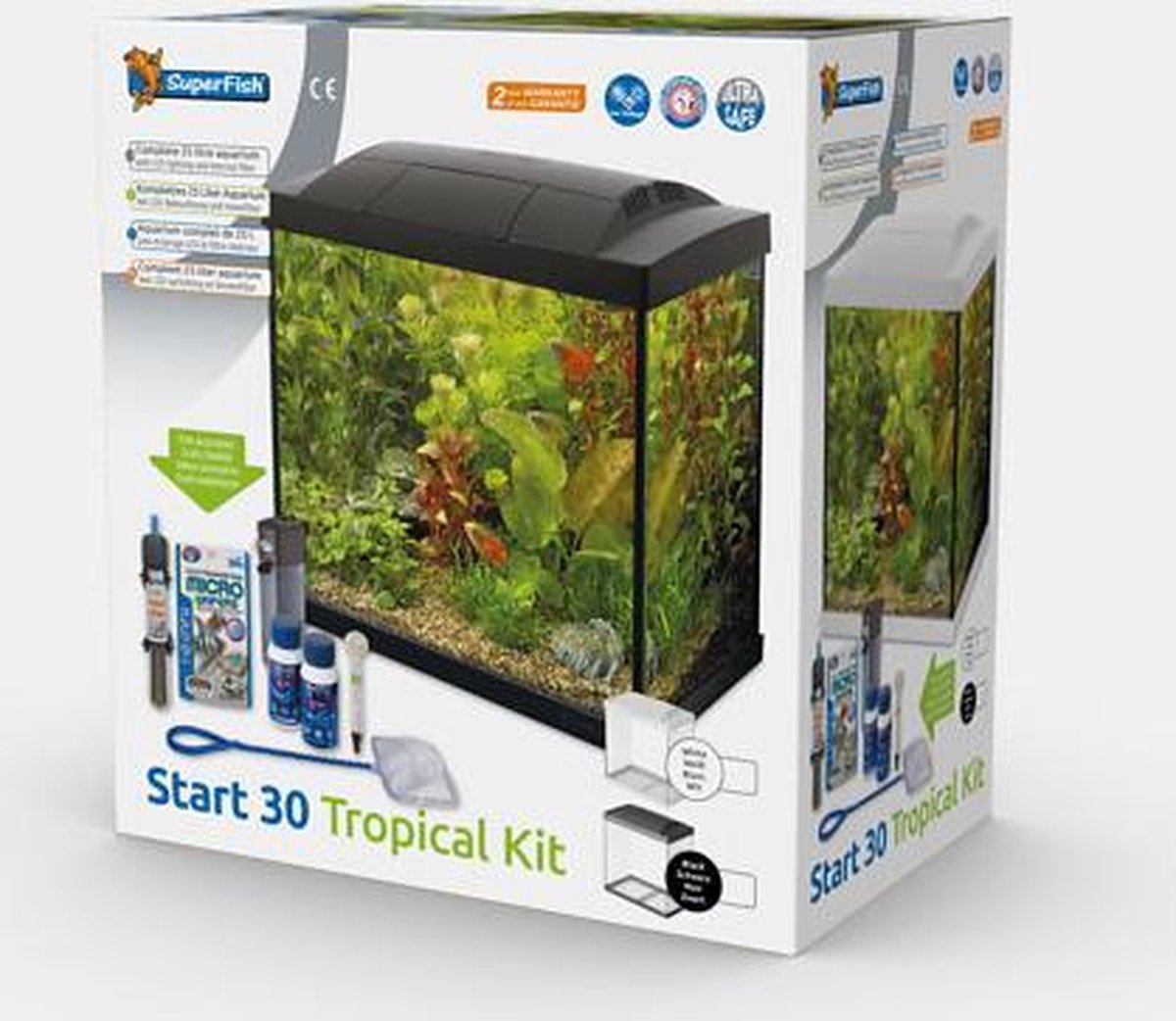 Superfish Aqua LED 30 Tropical Kit Aquarium Met Filter En Verwarming - 36 x 23 x 39 cm - 30L - Zwart