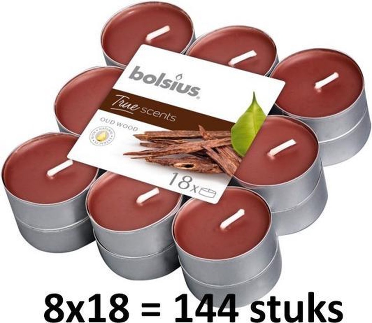 144 stuks Bolsius oud hout - oud wood geurtheelichtjes (4 uur) True Scents