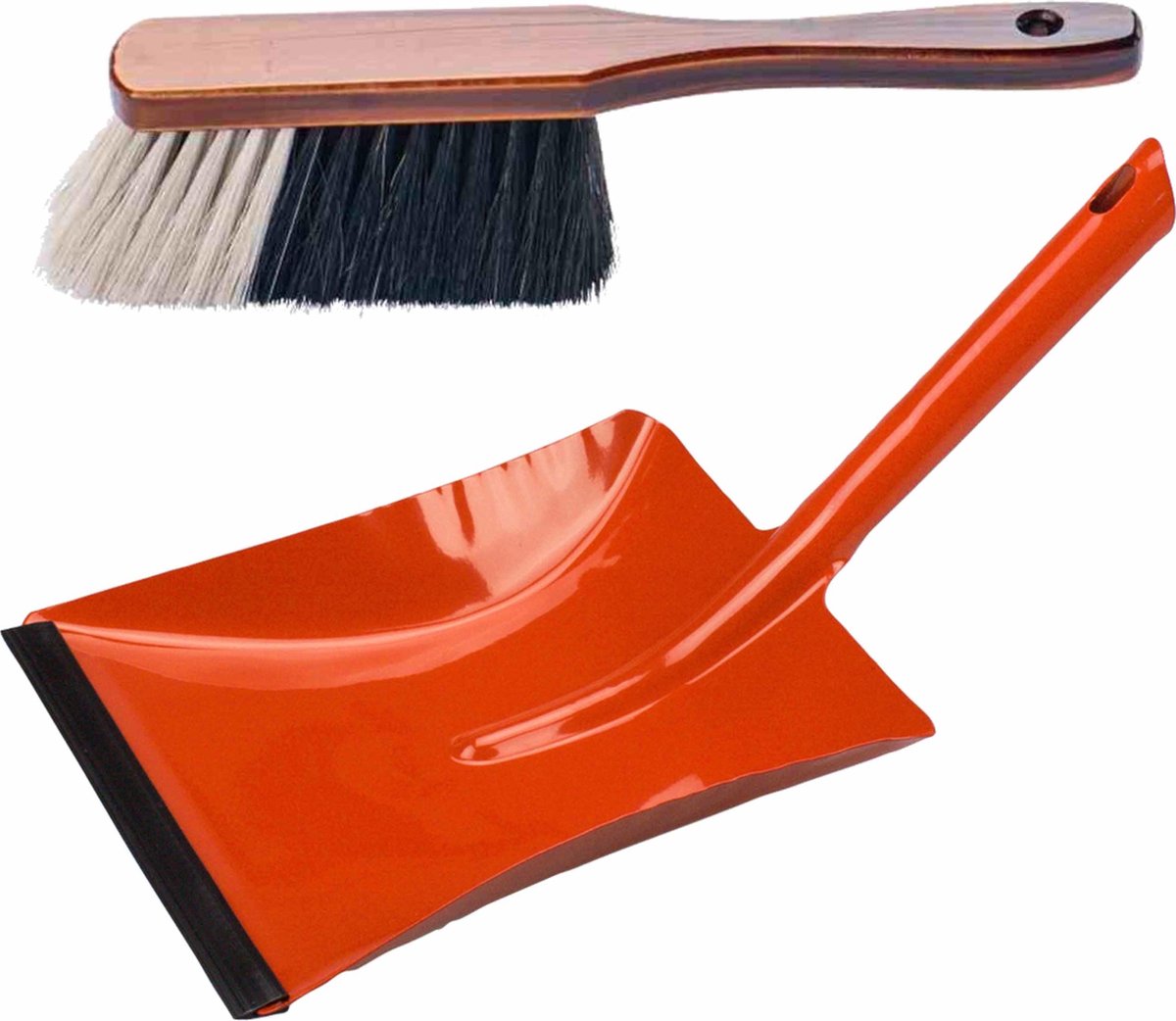 Stoffer en blik rood/bruin van metaal met lip voor binnen - Zachte stoffers/handvegers