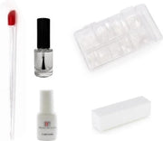 5 delige set - clear- nageltips- 100 stuks- bokkenpootje- nagellijm - lijm- bufferblok - witte - polijst- blok - polijstblok -cuticle pucher- shellac - acryl - gel - nagels - nagel - nails- verzorging - nagelriemen - Nepnagel - kunstnagels