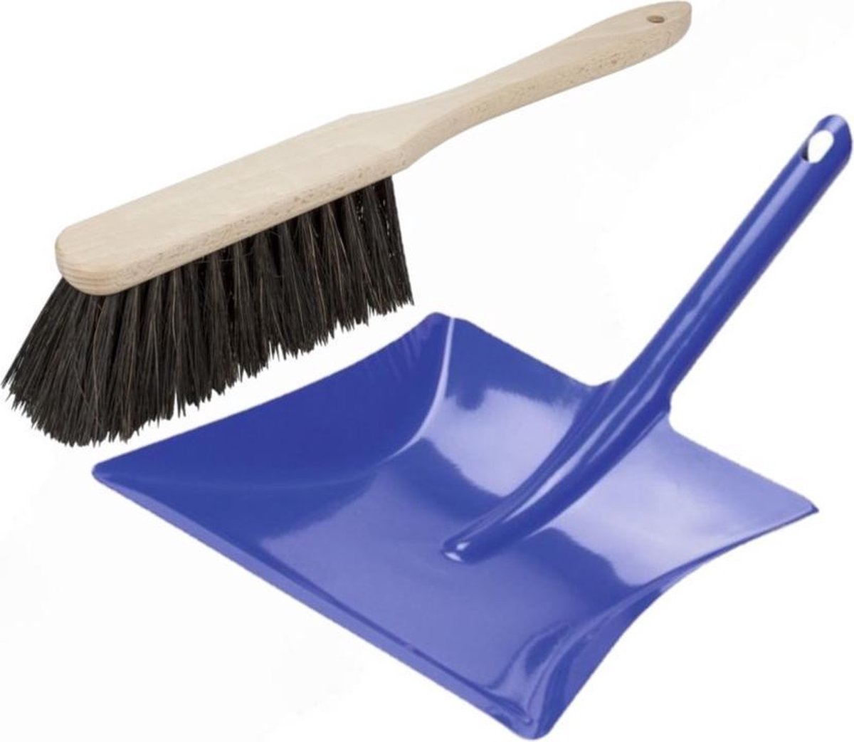 Stoffer en blik met lange steel blauw van metaal/hout/Arenga vezel voor binnen - Zachte borstel/handveger