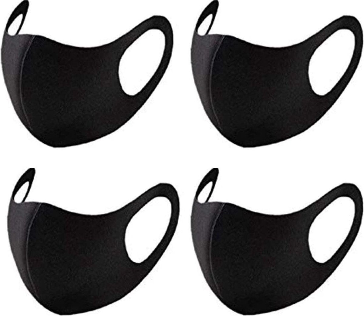 4x FASHION Mondkapje - ZWART - Mondmasker - Wasbaar - Mondkapjes - Black - Facemask - Mouth mask - Herbruikbaar - Adembescherming - Mannen