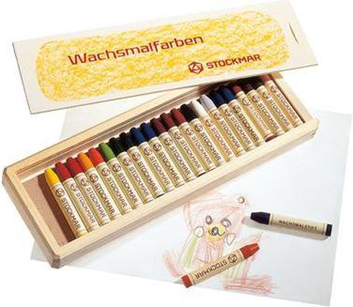Houten box met 24 stiftkrijtjes (Stockmar)