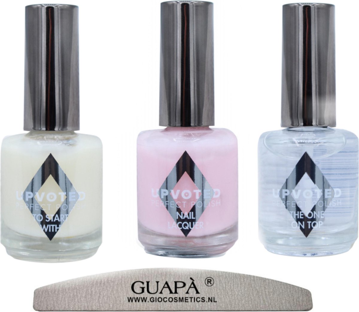 GUAPÀ® Nagellak set + nagelvijl | Zomer Nagels | Zacht Roze nagellak 15 ml | Base Coat | Top Coat