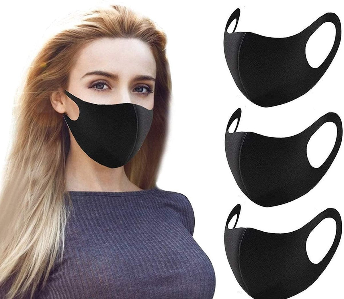 Mondkapje Wasbaar Mondmasker Zwart Mondkapjes Niet-medisch - 4 stuks